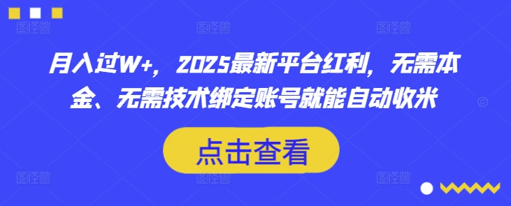 月入过W+，2025最新平台红利，无需本金、无需技术绑定账号就能自动收米-丸动小站