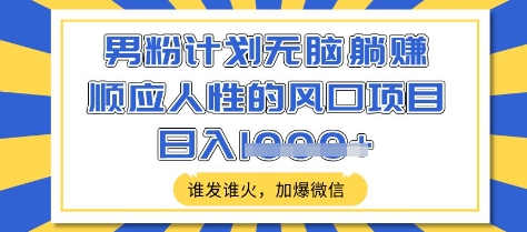 男粉计划无脑躺Z，顺应人性的风口项目，谁发谁火，加爆微信，日入多张【揭秘】-丸动小站