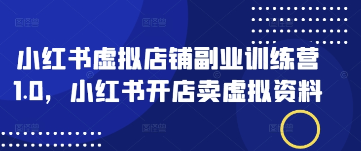 小红书虚拟店铺副业训练营1.0，小红书开店卖虚拟资料-丸动小站