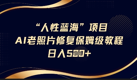 人性蓝海AI老照片修复项目保姆级教程，长期复购，轻松日入5张-丸动小站