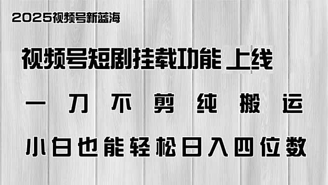 视频号短剧挂载功能上线，一刀不剪纯搬运，小白也能轻松日入四位数-丸动小站