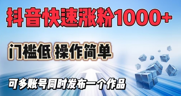 抖音快速涨1000+粉，门槛低操作简单，可多账号同时发布一个作品-丸动小站