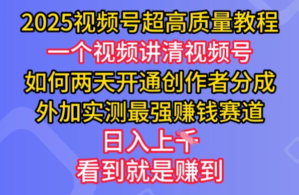 2025视频号超高质量教程，两天开通创作者分成，外加实测最强挣钱赛道，日入多张-丸动小站