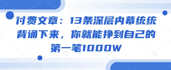 付费文章：13条深层内幕统统背诵下来，你就能挣到自己的第一笔1000W-丸动小站